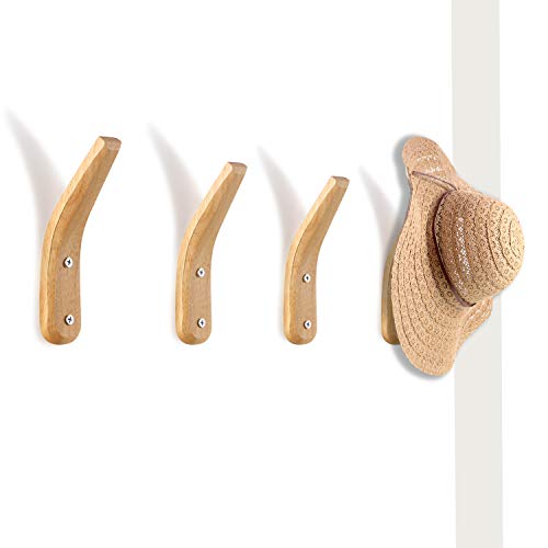 4 Piezas Ganchos de Abrigo de Madera Colgador de Pared de Madera Natural Montado en Pared Perchero de Almacenamiento de Montaje en Pared en Forma de V Simple Moderno para Colgante Toalla Gorro