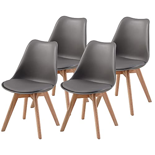 Albatros Sillas de Comedor AARHUS, Juego de 4, Gris con Patas en Madera Maciza, Roble, Diseño Retro Escandinavo