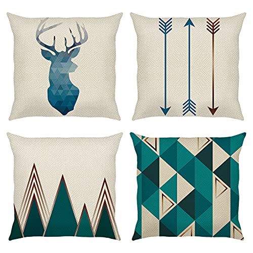 Bonhause Juego de 4 Funda de Cojín 45x45cm Geométrico Estilo Nordico Poliéster Lino Fundas de Almohada para Cojines Decorativos para Sofá Cama Coche Hogar