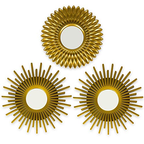 BONNYCO Espejos Pared Decorativos Dorados Pack 3 Espejos Decorativos Ideales para Decoracion Casa, Habitación y Salón | Espejos Redondos Pared Regalos Originales para Mujer | Decoracion Pared