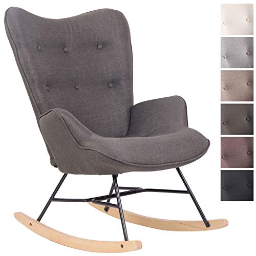 CLP Silla Mecedora Relax Sanka Tapizada En Tela & con Base De Metal I Sillón Mecedora De Dormitorio Estilo Escandinavo, Color:Gris Oscuro