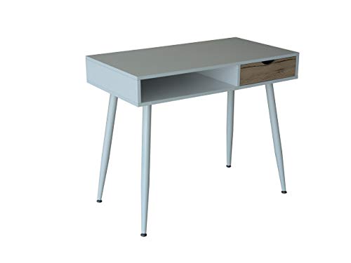 College Mesa metal y madera con cajones estilo nórdico para teletrabajo, estudio,escritorio,oficina,despacho, habitación juvenil, dormitorio