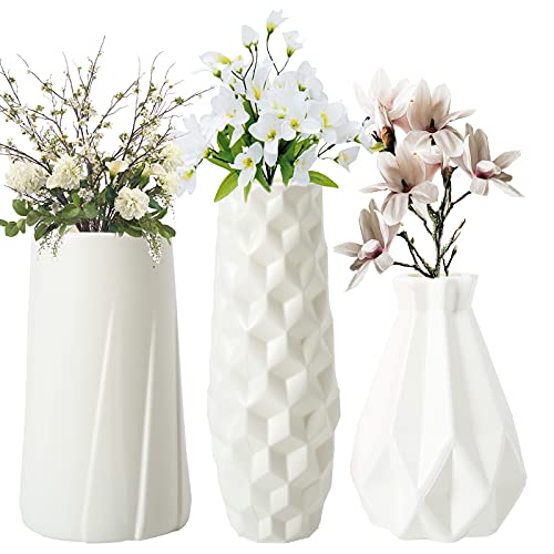 Colmanda 3 Piezas Jarrón Nórdico Florero, Decorativos Jarrón, Florero Simple Duradero con Aspecto Cerámica, Geometricas Floral Florero para Decoración Contenedor Adorno para Oficina en Casa (Blanco)