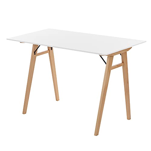 COMIFORT Mesa de Escritorio o Cocina - Diseño Escandinavo y Patas de Madera de Haya. Mesa Alta para Ordenador Comedor Despacho de Estilo Moderno Rectangular con Acabado Lacado - Latemar Haya