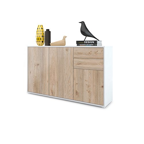 Cómoda Sideboard Ben V3, Cuerpo en Blanco Mate/Frentes en Roble nórdico