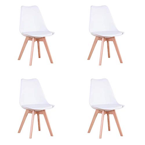 Conjunto de 4 sillas, Silla de Comedor, Silla de Estilo nórdico, Adecuada para Sala de Estar, Comedor (Blanco)