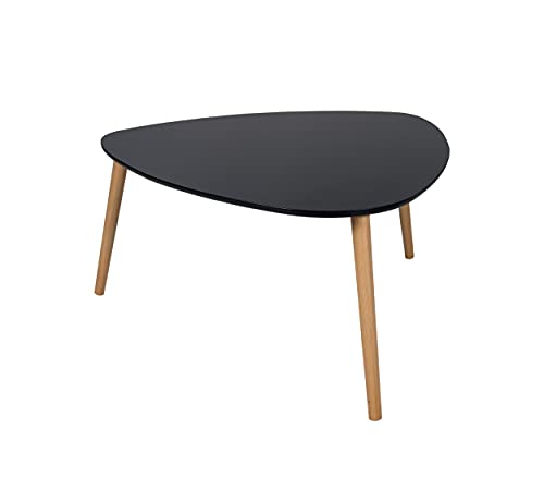 DHOME Mesa de Café, Mesa de Centro Estilo NORDICO mesita Auxiliar con Patas de Madera Maciza de Pino Amplia, mesilla para salón Minimalista escandinavo (Triangular, Negro)