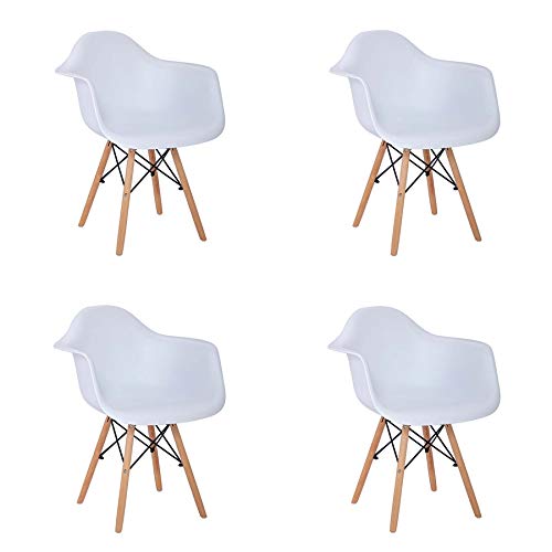 EGOONM Pack 4 sillas, Silla Comedor sillón Silla Estilo nórdico, Apta para salón, Comedor, Cocina, etc. (Blanco)