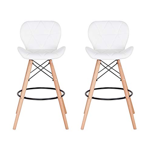 EGOONM Taburetes de Bar-Juego de 2 taburetes de Bar con Patas de Haya, reposapiés, sillas de Comedor de Cocina (Blanco)