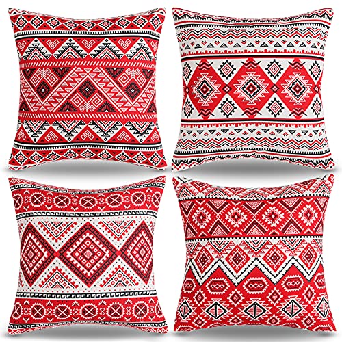 Funda Cojin Rojo Fundas Cojines 45X45 Cojin Boho Cojines Exterior Fundas Cojin Decorativos Fundas De Almohada Geometrico Funda Cojin Etnico Funda Almohadon Lino para El Sofa Sillas Jardín Decoración