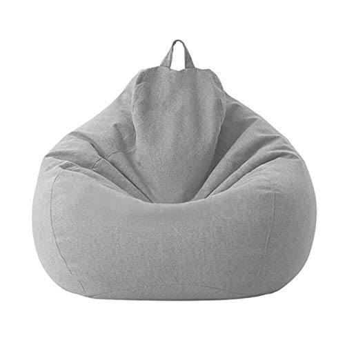 Funda de frijol de lino de algodón de estilo nórdico Funda de silla de puf con respaldo alto para tumbona perezosa para sala de juegos Dormitorio interior (Color: Gris claro, Tamaño: 80x90cm