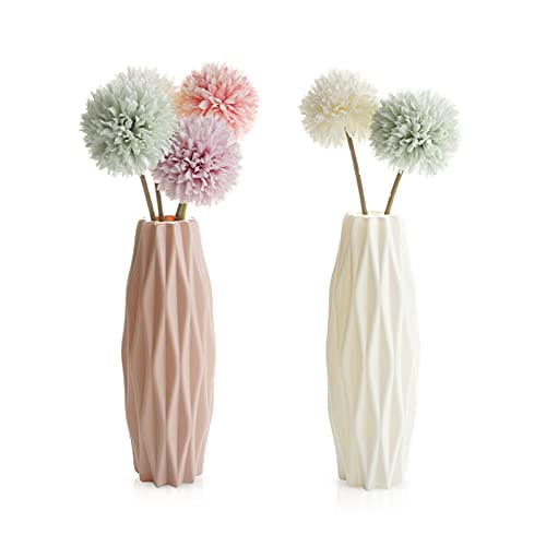 GmeDhc Florero de plastico, jarrón de Escritorio decoración de Estilo nórdico, 2 Piezas Jarrón de Plástico, Florero Simple Duradero con Aspecto, Hogar, Oficina (Rosa, Blanco)