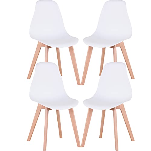 GrandCA HOME Nordica Silla de Comedor Pack 4 Sillas Comedor Madera Moderna para Oficina Cocina (Blanco-4 sillas)