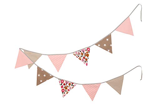 Guirnalda de banderines de ULLENBOOM ® con beige ardilla (guirnalda de tela: 3,25 m; 10 banderines; decoración para la habitación de los niños; fiestas de bienvenida para bebés)