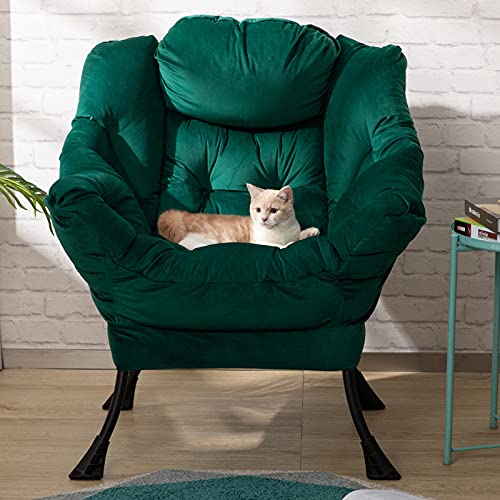 HollyHOME Sillón Relax Silla, Perezosa Sillon Relax con Reposabrazos y Tela de Terciopelo, Sillón Sofá con Estructura de Acero, Verde