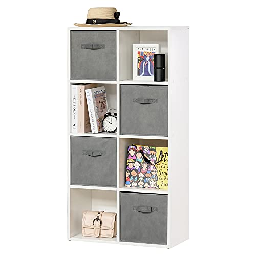 HOMCOM Estantería para Libros de 8 Cubos Librería Modular con 4 Cajones Extraíbles de Tela no Tejida para Oficina Estudio Dormitorio 61,5x30x121,6 cm Blanco y Gris