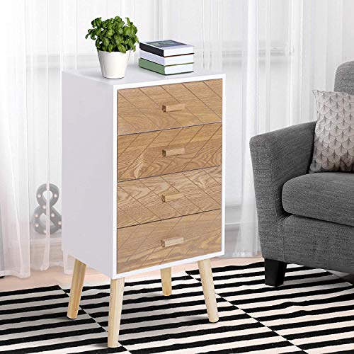 HOMCOM Mesita de Noche Madera con 4 Cajones Comoda Rústica Cajonera Mesilla Mueble para Dormitorio Armario Almacenamiento 40x30x75cm