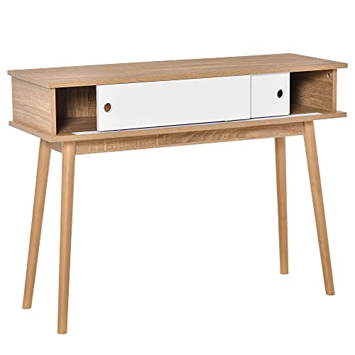 HOMCOM Mueble Recibidor Mesa de Consola con Doble Puerta Corredera Mesa Auxiliar Moderna para Entrada Pasillo Salón 100x35x75 cm Madera Natural