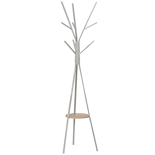 HOMCOM Perchero de Pie Metálico para Colgar Ropa Bolsas 9 Ganchos con Estante Forma de Árbol Perchero Vintage 45x45x180cm