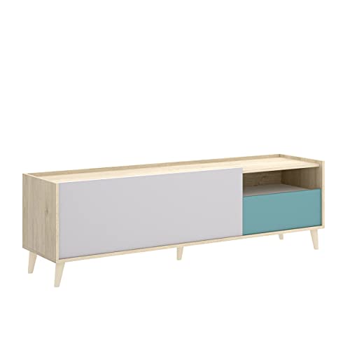 Homely - Mueble de TV diseño nórdico Nova Tablero de partículas melaminizado en Color Blanco/Esmeralda/Natural/Gris 155x43x47 cm