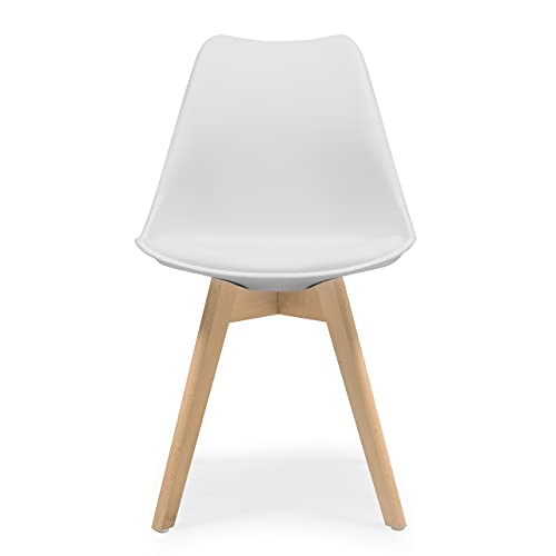 Homely - Silla de Comedor Day Asiento de Polipropileno y Patas Madera de Haya (Blanco)