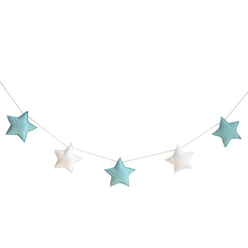 Homeofying Nordic - 5 adornos para colgar con diseño de estrellas, banderines para fiestas infantiles, decoración para habitación de bebé, niños o niñas, tela, Green + White