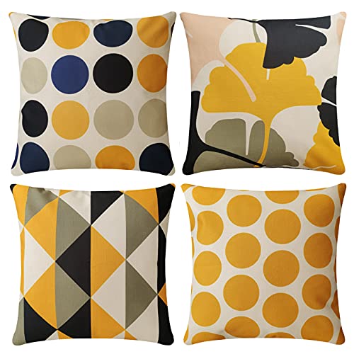 Juego de 4 Fundas Cojines 45x45 linaza Modernas Cojines Decoracion para Sofa (Geometría Amarilla)