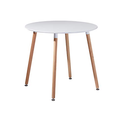 KIM JOY Mesa Redonda de Cocina,Estilo Escandinavo Mesa de Comedor y Patas de Madera de Haya, 80 * 72 CM, Blanco