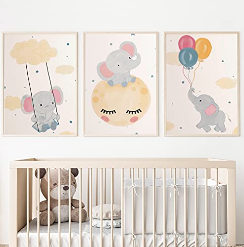 Kolorix Láminas Infantiles para Decorar habitación niños. Cuadros Infantiles decoración Infantil. Conjunto de 3 Cuadros DIN A4. Póster con Animales para decoración Infantil.