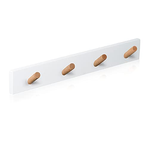 Kukicu Perchero Pared Blanco - Perchero Pared Madera 4 Ganchos  Colgador Diseño Nordico para Entrada Dormitorio Salon Infantil (Blanco)