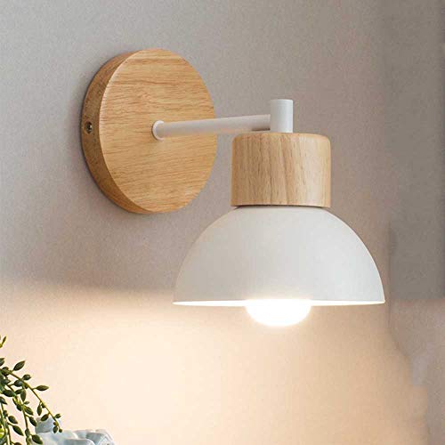 Lámpara de pared Madera Metal Apliques de Pared E27 Moderno Creativo Simple Hierro Luz de Pared Retro Lámpara de Cabecera para Dormitorio Estudiar Restaurante Escalera Sala, Blanco