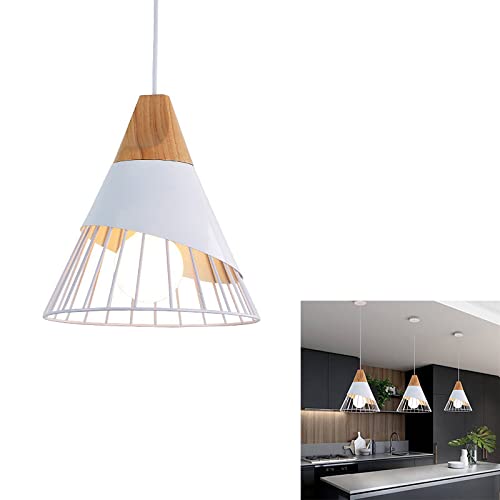 Lámparas de techo Madera Hierro Nórdicos E27 Lámpara colgante Metal, LED Moderna Creativo Candelabro Iluminación de Suspensión Dormitorio Restaurante Sala de estar Café Bar, Blanco