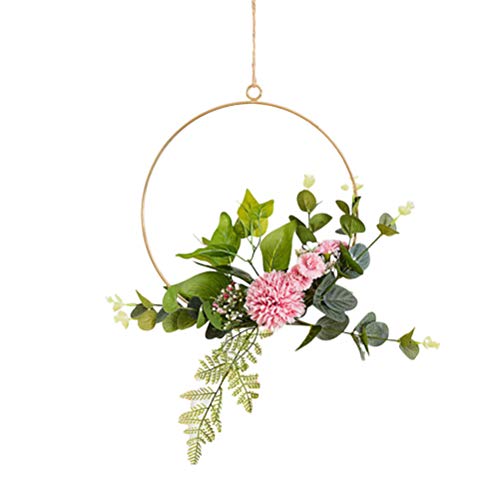 LIOOBO - Guirnalda artificial para colgar la pared de la corona del círculo floral de estilo nórdico para la decoración de la pared en el fondo de bodas (19,5 x 21,5 cm)