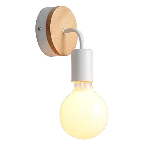 Luxvista 1x Aplique E27 Moderno Nórdico Portalámpara de Pared Redonda Base de Madera de Roble, Encendido Arriba/Abajo, Iluminación Minimalista Decorativa para Interior/Loft/Cama (Sin Bombilla, Blanco)