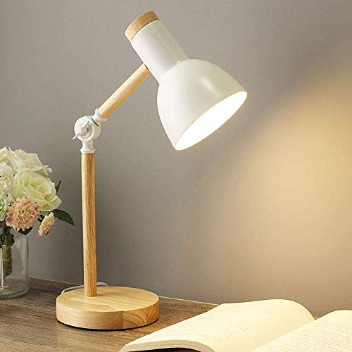 Mengjay Lámpara de escritorio creativa nórdica, lámpara de noche para dormitorio moderno, lámpara de mesa de lectura con protección ocular para niños, Luz de noche ajustable E27 (Blanco)