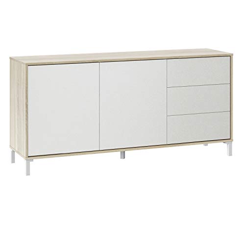 Mueble Aparador, Modelo Brooklyn, Roble Canadian y Blanco Artik, Medidas: 154 cm (Ancho) x 74 cm (Alto) x 41 cm (Fondo)