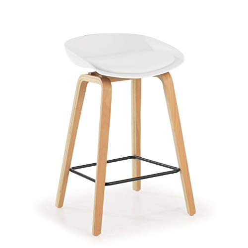 Ofiprix Taburete UMA Taburete Bar Estilo Escandinavo Madera Haya tapizado Estilo Nórdico Color Blanco