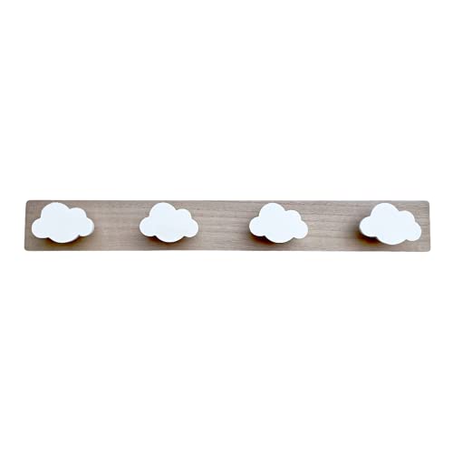 Perchero Pared Infantil Nubes Percha Habitación Bebé Decoración Dormitorio Baño Niña Niño Nórdico Madera Blanco 55 * 7 cm