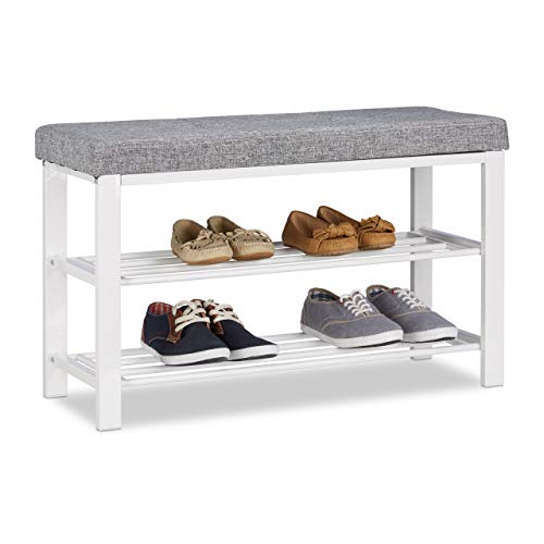 Relaxdays Banco Zapatero Moderno con 2 Niveles, Metal-Tela, Gris, 50 x 81 x 32 cm