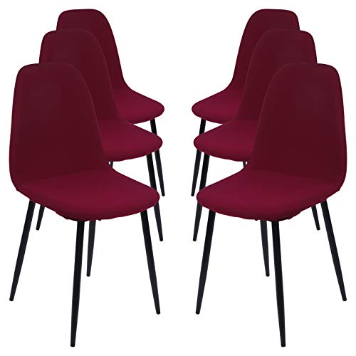 Ryoizen Fundas de Sillas Comedor Elásticas,6 Piezas Cubiertas Protectoras de Sillas para Oficina Cocina Hotel Restaurante Hogar Decor,Fundas de Sillas Sin Brazos Estilo Nórdico,Burdeos