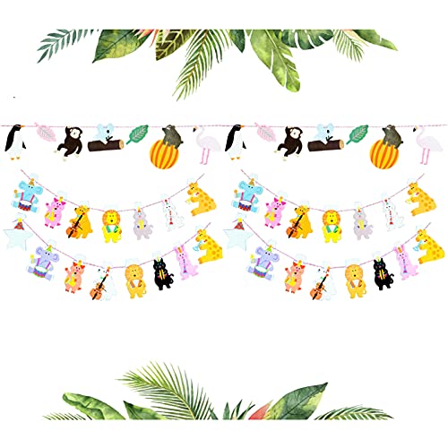 Selva Decoraciones Cumpleaños de Fiesta Decoración de cumpleaños de animales del bosque Banner Happy Birthday Pancartas Cumpleaños para Infantiles Niños Fiestas de Cumpleaños Decoración 4 Piezas