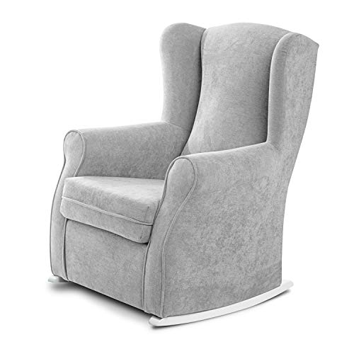 Sillon orejero balancin Mecedora. Irene (Sillon Lactancia) Sillón tapizado Antimanchas acualine Color Plata. Mecedora para Dormitorio, Salon o habitacion de Bebe | Butaca Relax Lactancia