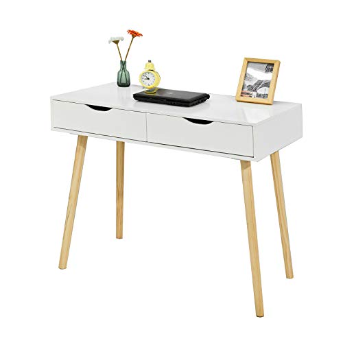 SoBuy FWT40-WN,Mesa de Ordenador con 2 cajones,Mesa de Escritorio,Blanco,90 x 77 cm,ES (Mesa)