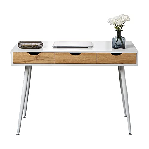 sogesfurniture Mesa Escritorio con 3 Cajones, Mesa de Ordenador PC o Escritorio, Tocador, para Estudiar Trabajar, y Jugar Mesa, Blanco Mesa para Hogar y Oficina, 110x50x78, BHEU-GCBG1016