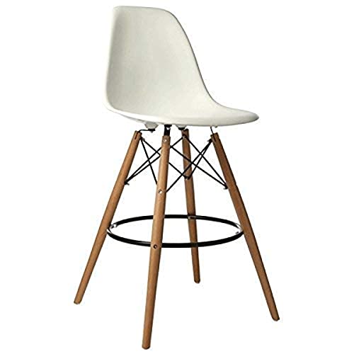 ST018 Taburete patas madera y asiento blanco estilo nórdico para barra alta, hostelería , cafetería , bar ,restaurante. 1 unidad