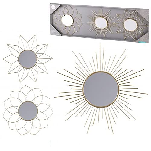TIENDA EURASIA® Espejos Decorativos de Pared - Pack 3 Espejos de Pared Dorados Surtidos - Estilo Nordico - 25 cm