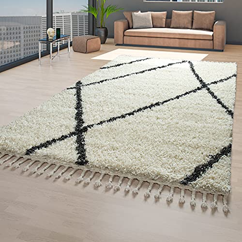 TT Home Skandi Alfombra de pelo largo para salón, diseño escandinavo, color beige