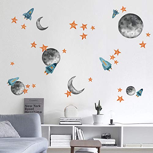 ufengke Pegatinas de Pared Espacio Exterior Vinilos Adhesivas Pared Planeta Cohete Estrella para Dormitorio Habitación Infantiles Niños Sala de Estar