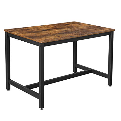 VASAGLE Mesa de Comedor 4 Plazas, Mesa de Cocina, 120 x 75 x 75 cm, Armazón de Metal de Alta Resistencia, Estilo Industrial, para Sala de Estar y Comedor, Marrón Rústico y Negro KDT75X