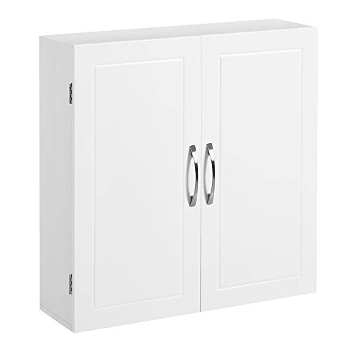 VASAGLE Muebles de Baño, Armario de Pared, Armario de Almacenamiento de 2 Puertas con 2 Estantes Ajustables, 60 x 18 x 60 cm, Estilo Nórdico Escandinavo, Blanco Mate BBC320W01